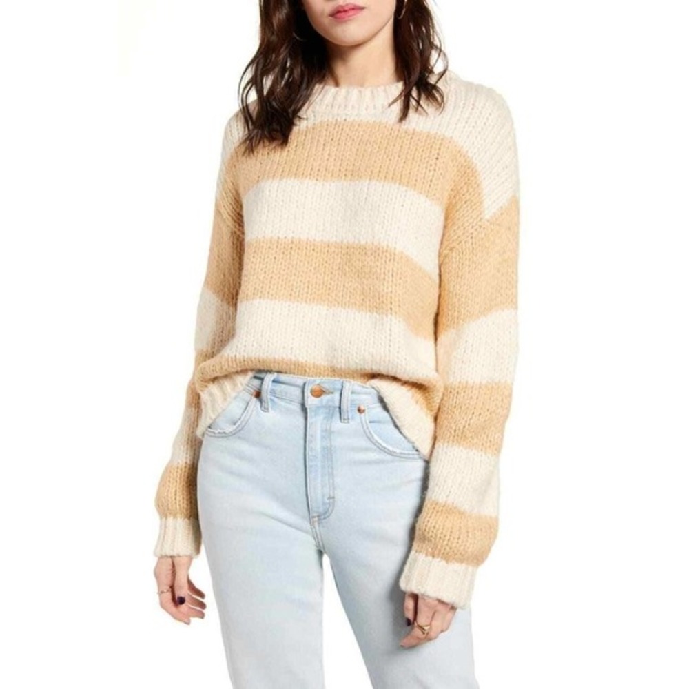 HIATUS Striped Knit Sweater in Ivory and Tan Size M NWT